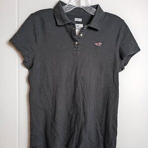 Black Hollister Stretch Y2K VTG Retro Polo Top Juniors Large Short Sleeve Shirt